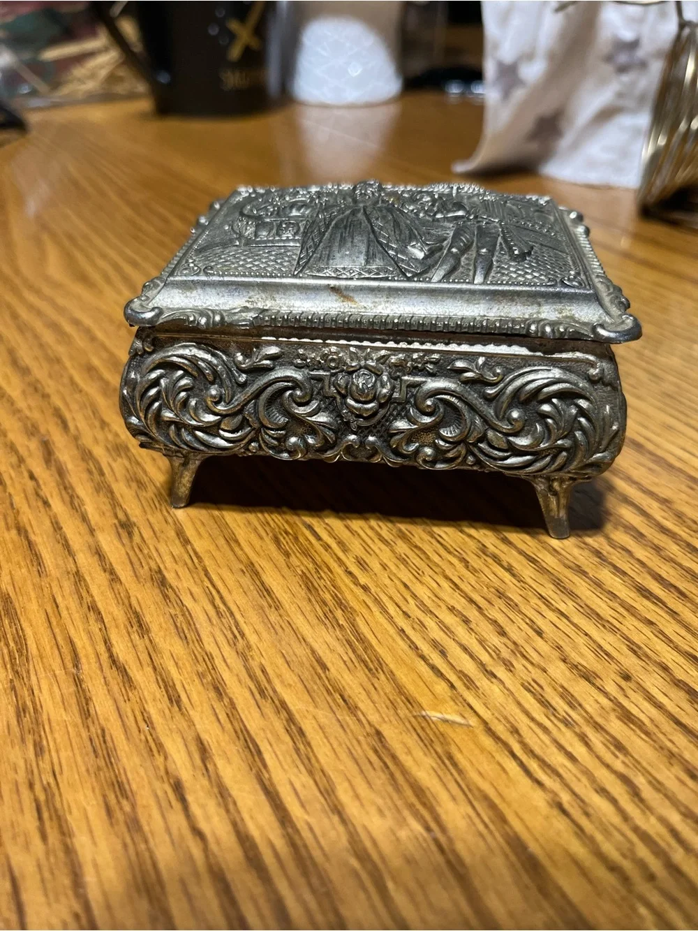 Ornate Silver-Tone Decorative Jewelry Box